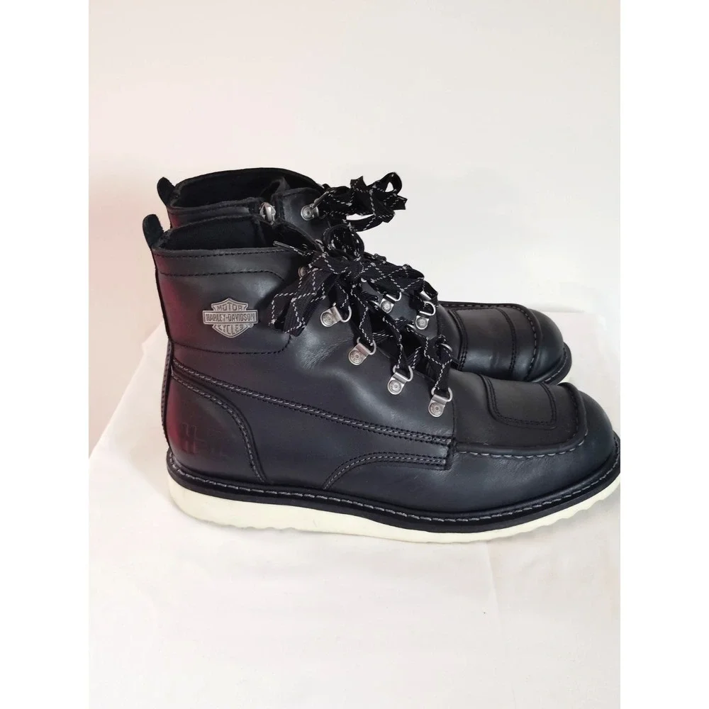 Harley‑Davidson Bremen Black Leather Motorcycle Riding Boots Men 10 Lace Up Goth